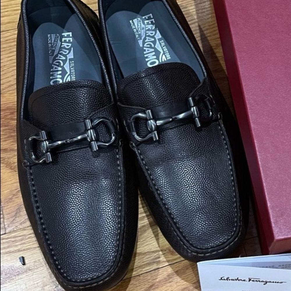 Salvatore Ferragamo Brown Leather Loafers with Horsebit Detail - Picture 7 of 10